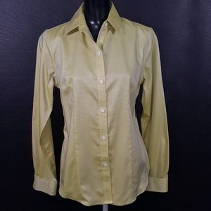 JONES NEW YORK Glossy Chartreuse Cotton Blouse